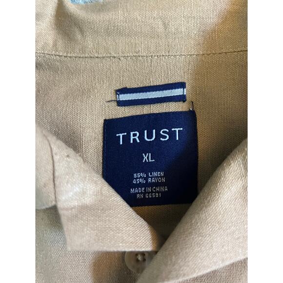 Trust Men's Linen Blend Short Sleeve Shirt XL w/Cuban Collar - Picture 2 of 3